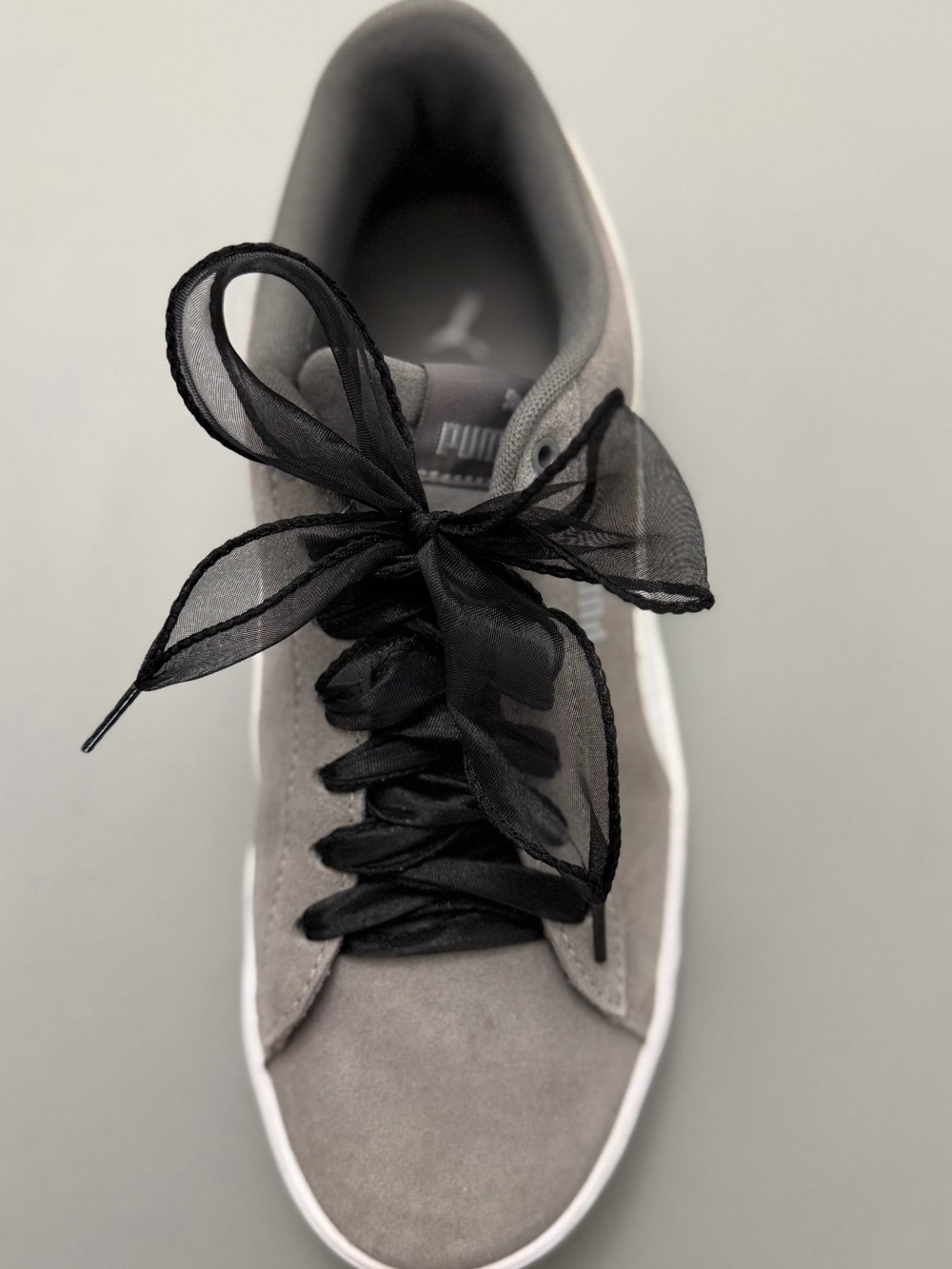 Black Sheer Organza Ribbon Shoe Laces 47” Wide Satin Look Sneaker Laces